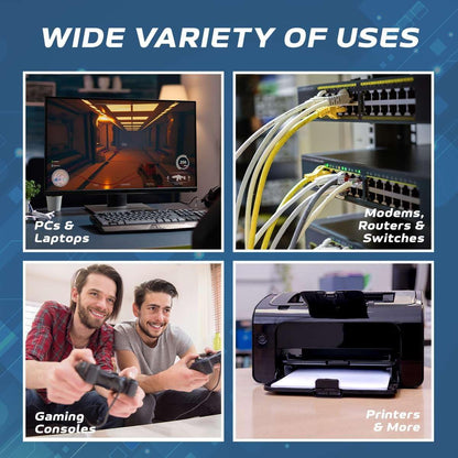 Cat5E 75FT Network Ethernet Patch Cable, 350Mhz Internet Wire, Compatible with PC, Laptop, Modem, Router, Tvs, Printer Cord, Consoles for Home and Office, Black