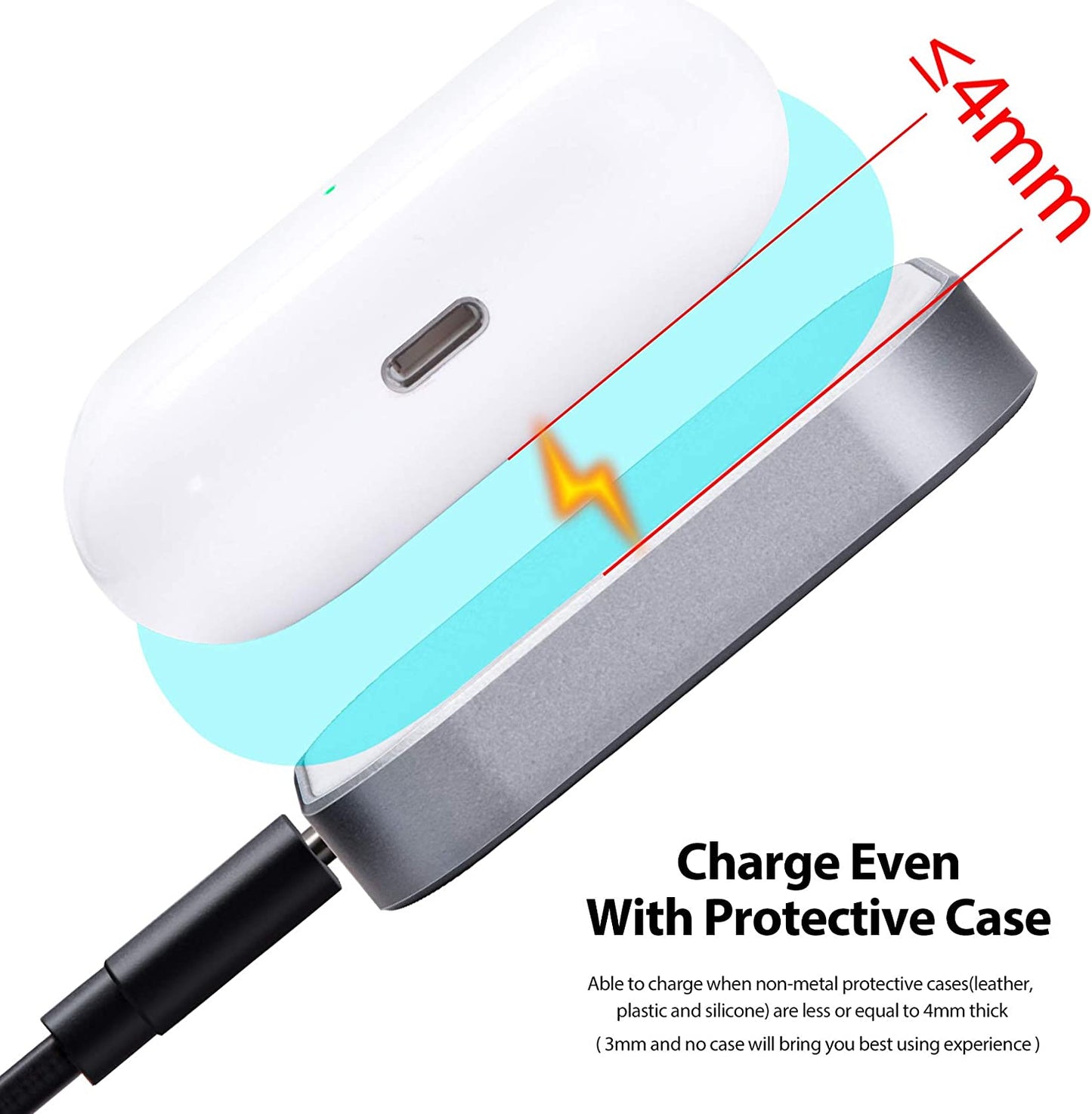 For Airpod Charger, Designed Wireless Charger for Airpods 4(Anc)/3Rd/2Nd Gen, for New Airpod Pro 3 (2025)/ 2Nd Gen, Wireless Earbuds, Slim & Compact for Travel Home Office, (Silver+White)