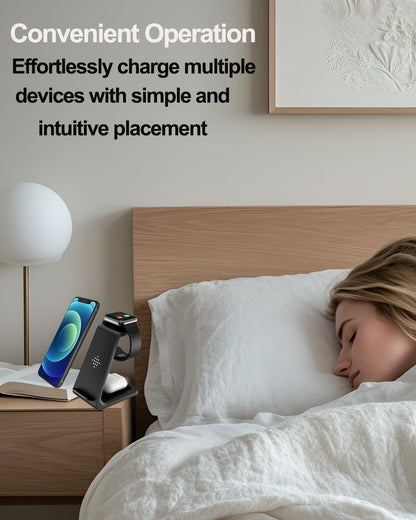Wireless Charger Stand Dock 3 in 1 Fast Qi Wireless Charging Station Pad for Multiple Devices Apple Watch Ultra/9/8/7/6/Se/5/4/3/2,Airpods Pro,Iphone 16/15/15 Pro/14/13/12/11/X/8 Phone,Women Men Gift