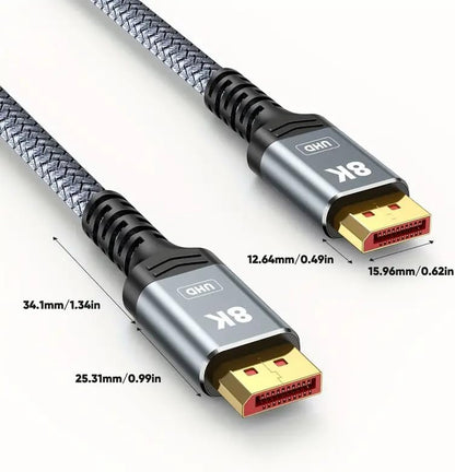 8K Displayport Cable 1.4, VESA Certified 6.6FT DP Cord (8K@60Hz, 4K@144Hz, 2K@240Hz), 32.4Gbps Display Port Cable for Gaming Monitor, Graphic, PC, HDR/HDCP 2.2/Freesync/G-Sync, Braided, Grey